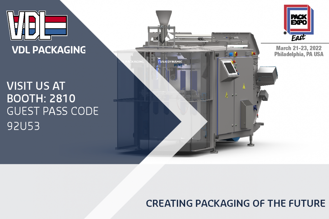 VDL Packaging Northern America is attending the Pack Expo East from March 21-23, 2022 in Philadelphia, booth 2810.   