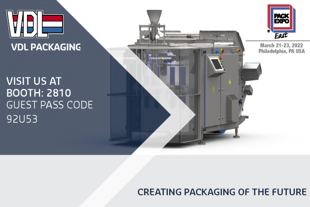 VDL Packaging Northern America is attending the Pack Expo East from March 21-23, 2022 in Philadelphia, booth 2810.